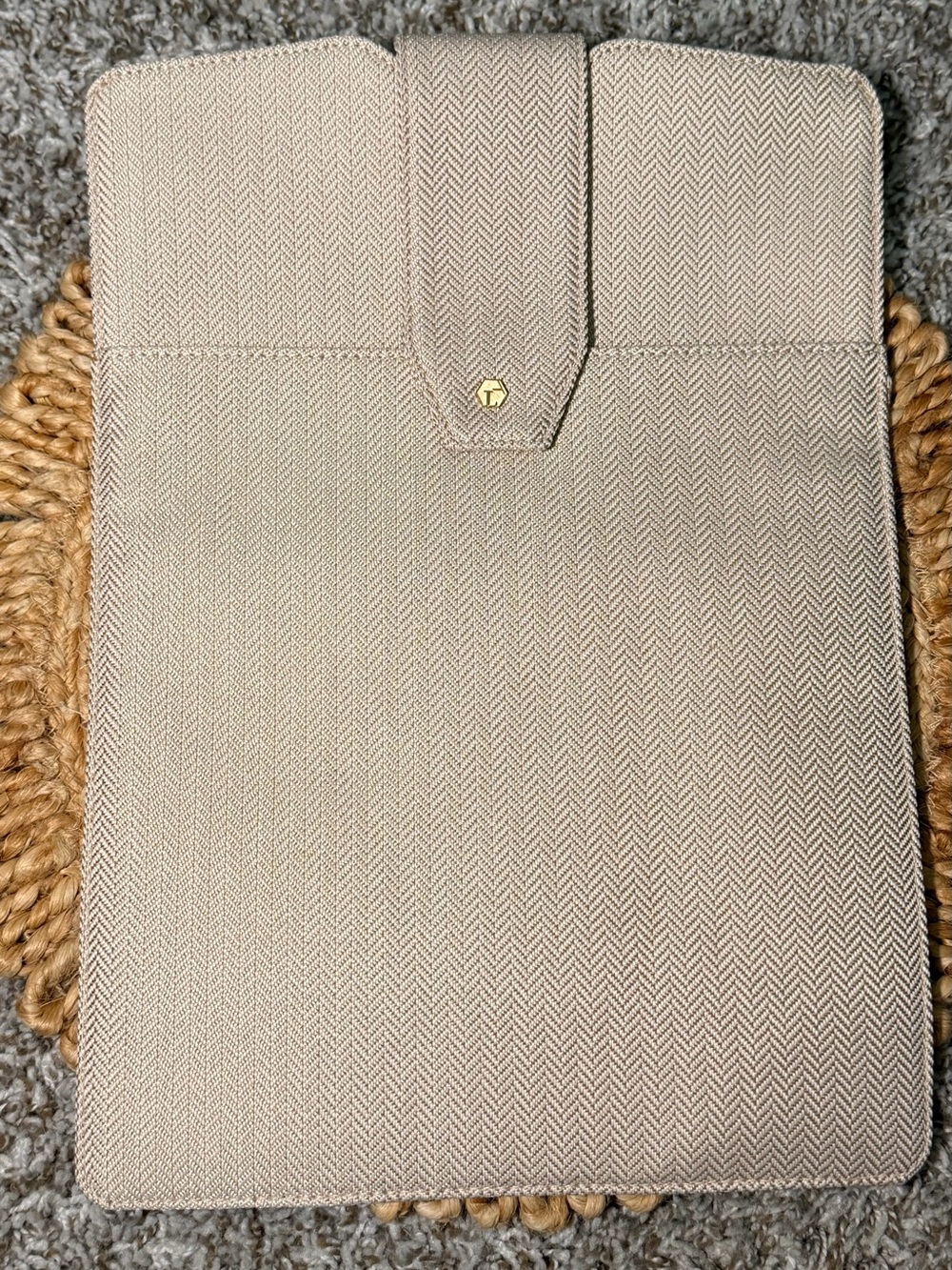 Textured Beige Laptop Sleeve with Snap-Top Closure